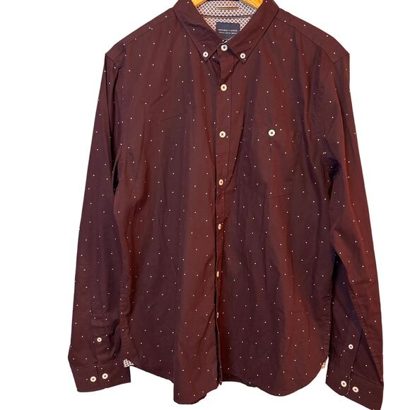 Denim & Flower Mens Dress Shirt Button Up Slim Fit XL Burgundy Long Sleeve - Picture 1 of 8